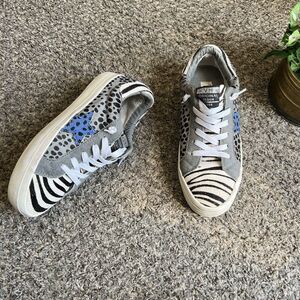 Vintage Havana Gan Star Sneakers Zebra Cheetah Calf Hair Women’s 10 Gray White